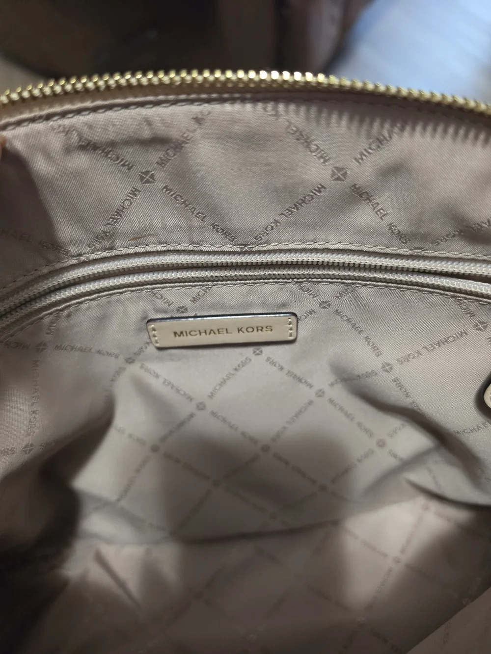 Michael Kors Rose Gold Dome Satchel with Blush Handles